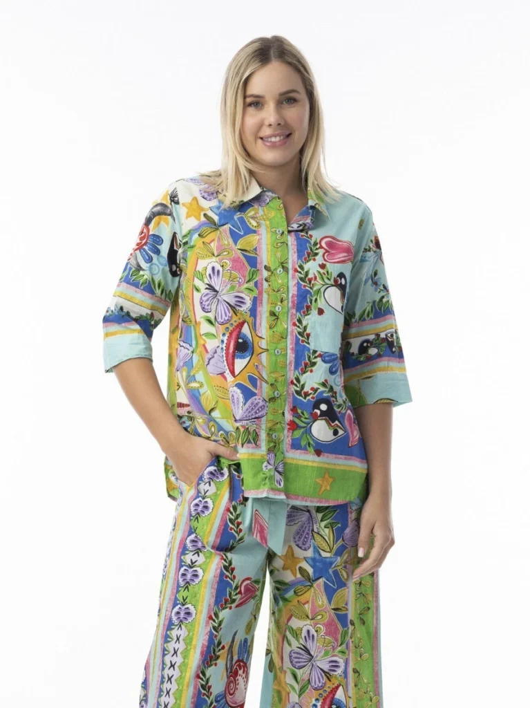 Orientique 42174 Multi Print Sante Fe 3/4 Sleeve Shirt