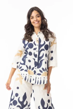 Orientique 42190 Multi Print Nazca Collared Shirt