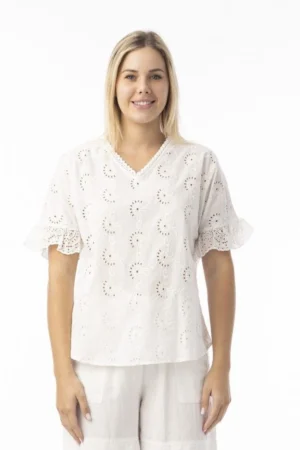 Orientique 42207 White Embroidered Essential Top