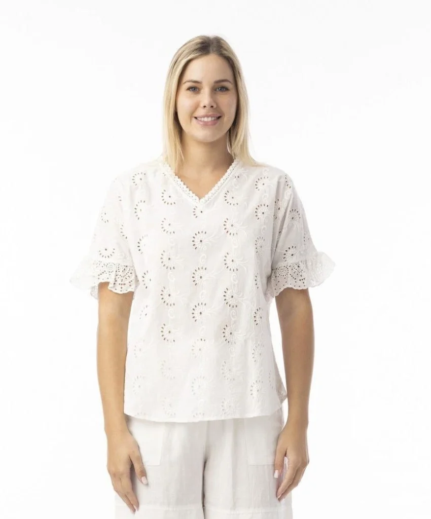 Orientique 42207 White Embroidered Essential Top