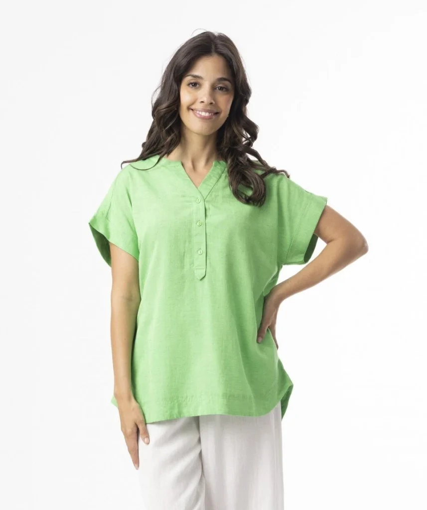 Orientique 62772 Parakeet Essentials Linen Mix V-Neck