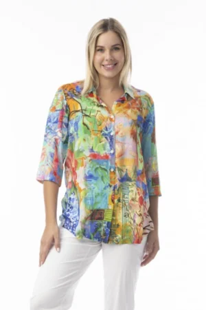 Orientique 72565 Multi Print Oriental Collared Shirt