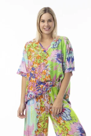 Orientique 72567 Multi Digital Relaxed Fit V-Neck Top