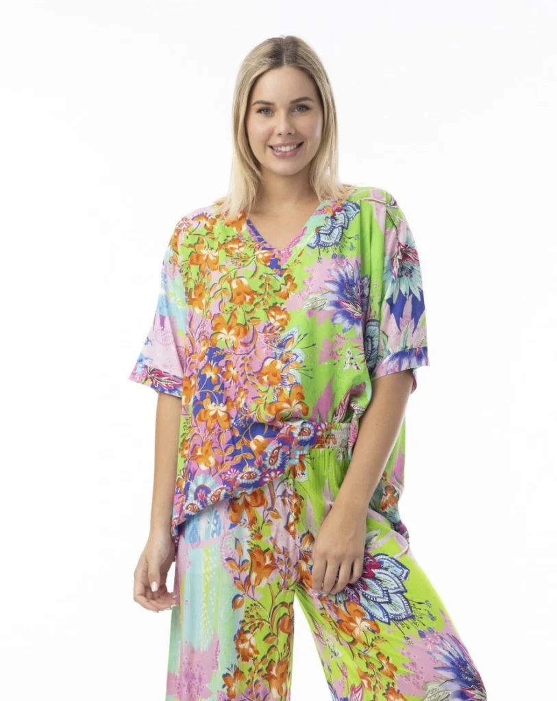 Orientique 72567 Multi Digital Relaxed Fit V-Neck Top