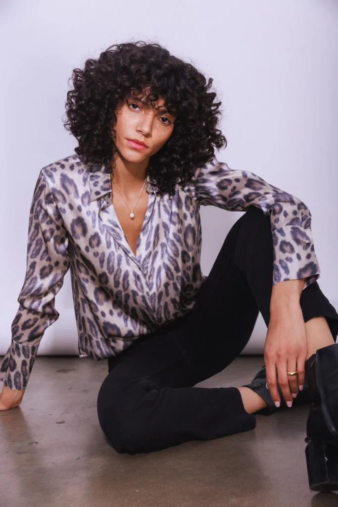 Catherine Gee Leopard Daria French Cuff Silk Blouse