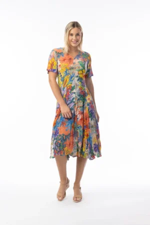 Orientique 91265 Multi Aruba Short Sleeve Godet Dress