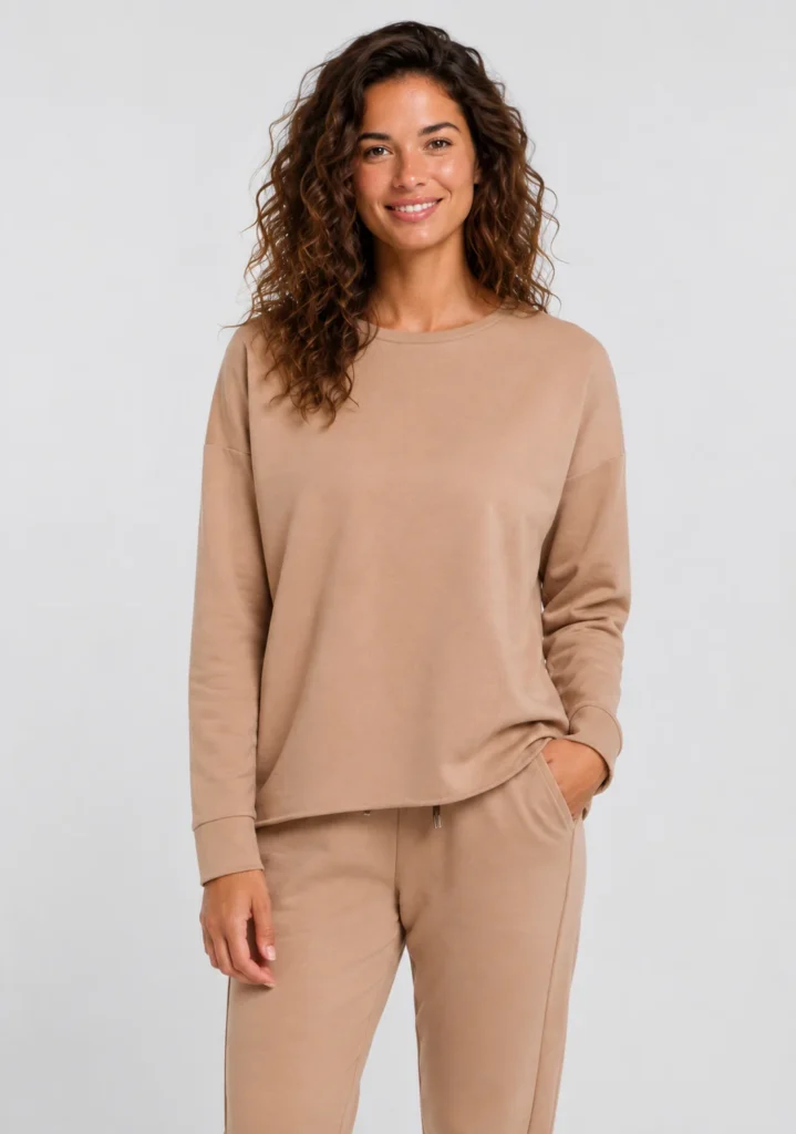 Elbsand 70509 Warm Beige Oversized Long Sleeve Sweatshirt