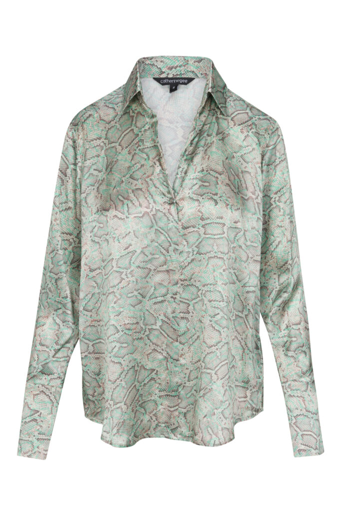 Catherine Gee Island Snake Daria French Cuff Silk Blouse