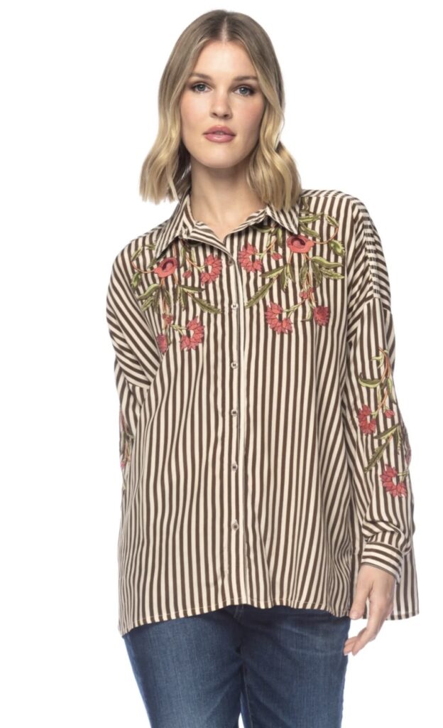 Tolani 25310R Brown/White Kennedy Striped Blouse