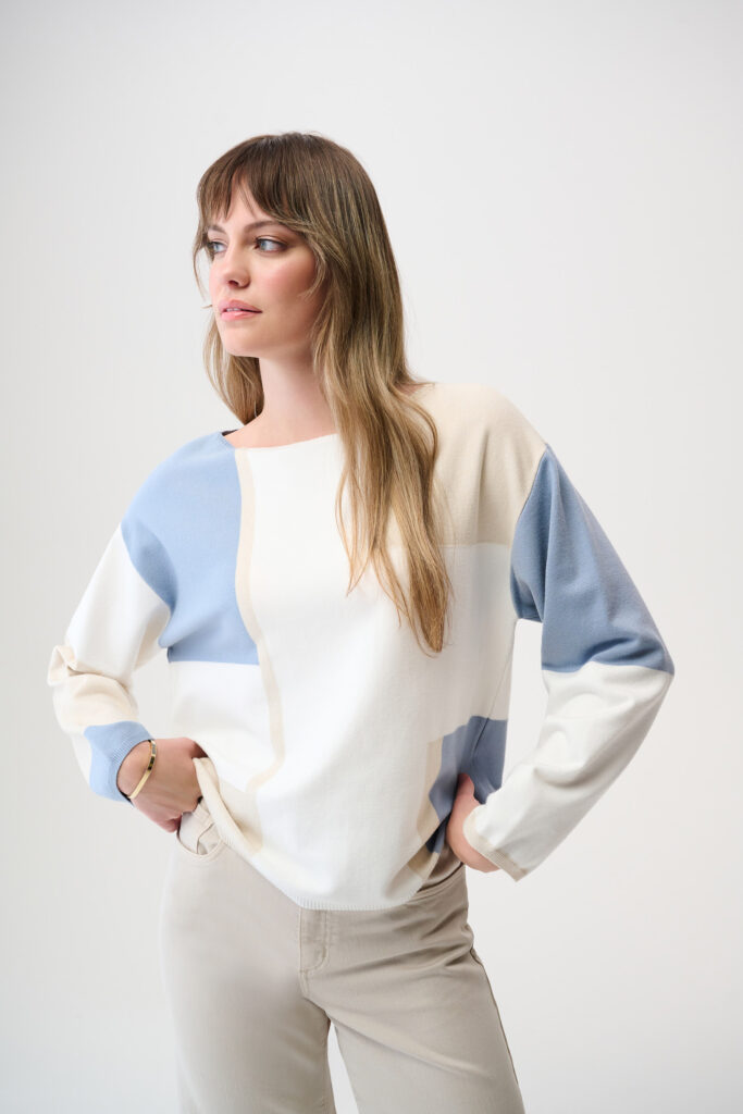 Joseph Ribkoff 261998 Geometric Print Boat Neck Pullover