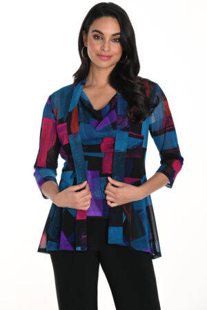Frank Lyman 243303 Multi Abstract Print Mesh Cover-Up