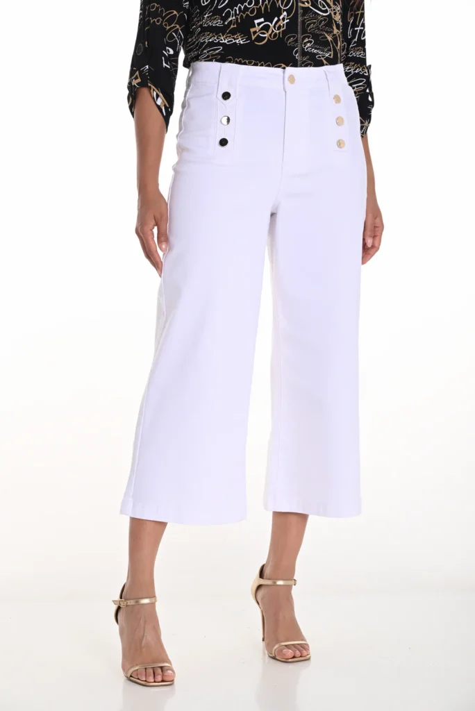 Frank Lyman 251502 Off-White Cropped Wide Leg Jeans