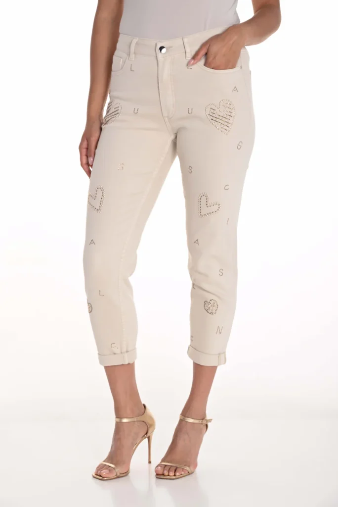 Frank Lyman 251527 Beige Cropped Embellished Jeans