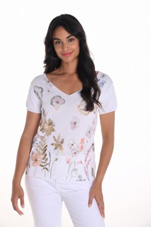 Frank Lyman 251552 White/Multi Floral Knit Top