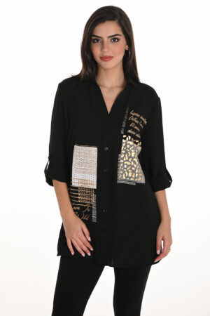 Frank Lyman 253750 Black/Gold V-Neck Shirt