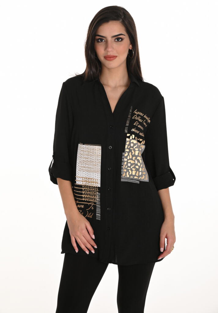 Frank Lyman 253750 Black/Gold V-Neck Shirt