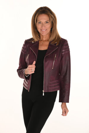 Frank Lyman 253817 Plum Biker Faux Leather Jacket