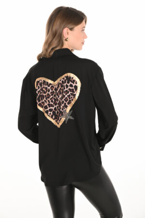 Frank Lyman 253829 Black/Leopard Embellished Shirt