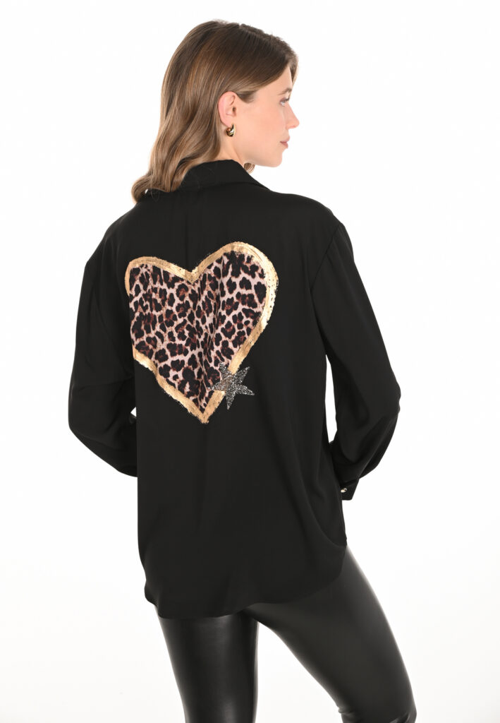 Frank Lyman 253829 Black/Leopard Embellished Shirt