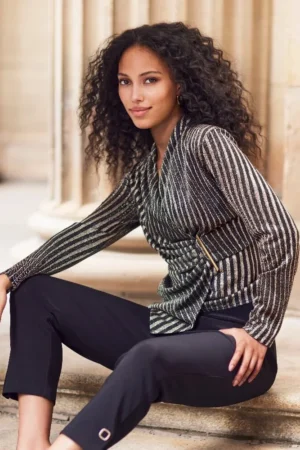 Frank Lyman 254251 Gold/Black V-Neck Wrap Top