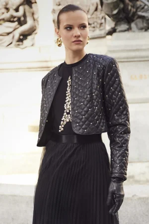 Frank Lyman 254991 Black Stud Detail Faux Leather Jacket
