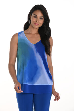 Frank Lyman 256271 Royal/Aqua V-Neck Top