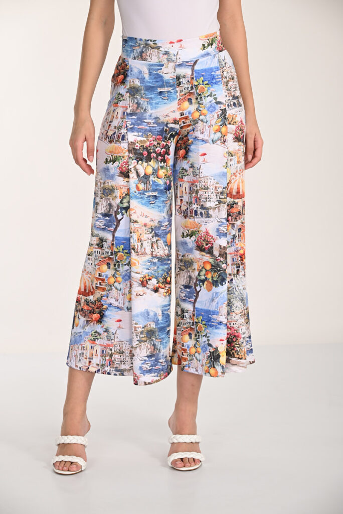 Frank Lyman 266127 Blue/Yellow Print Palazzo Trousers