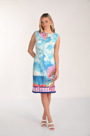 Frank Lyman 266277 Turquoise/Pink Sleeveless Dress
