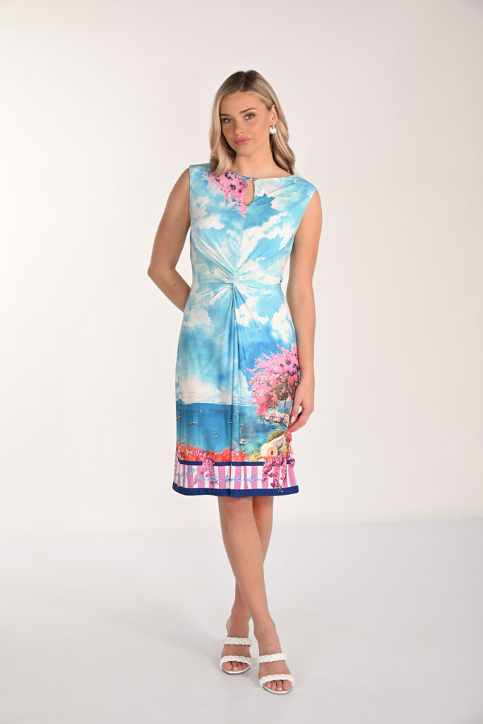 Frank Lyman 266277 Turquoise/Pink Sleeveless Dress