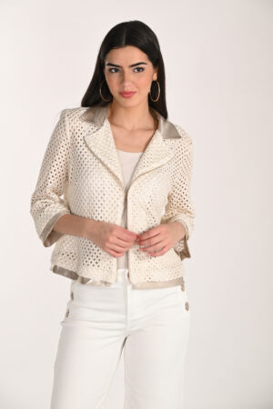 Frank Lyman 266282 Beige/Gold Collared Knit Jacket
