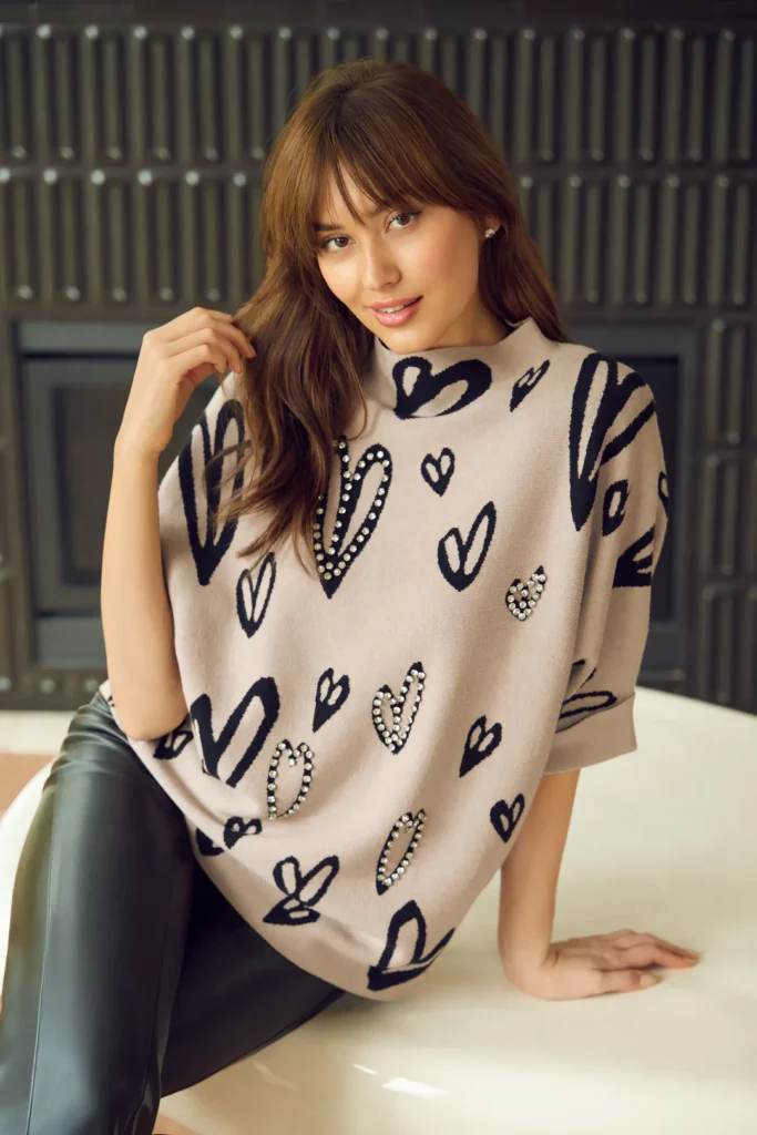 Frank Lyman 253721 Beige/Black Jewel Embellished Pullover