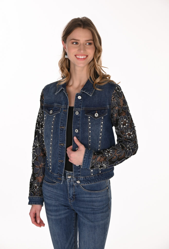Frank Lyman 263706 Blue Jewel Embellished Denim Jacket