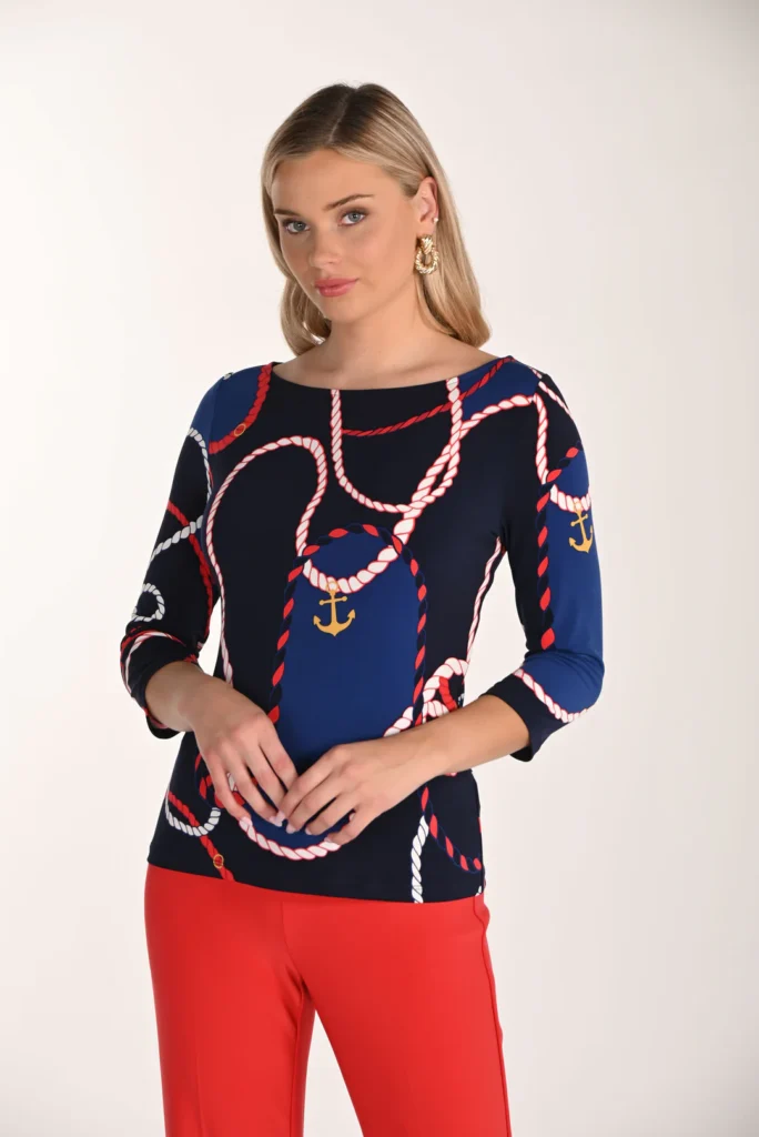 Frank Lyman 266421 Midnight/Red Boat Neck Top