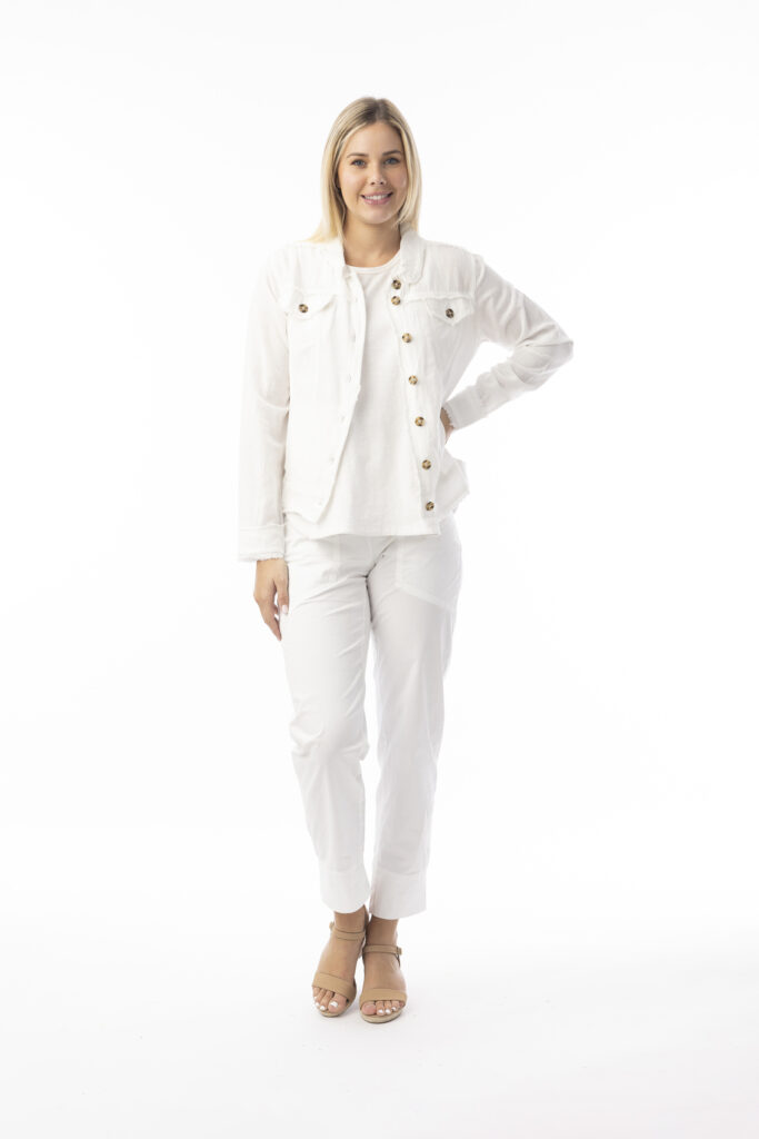 Orientique 62770 White Linen Fringe Borders Jacket