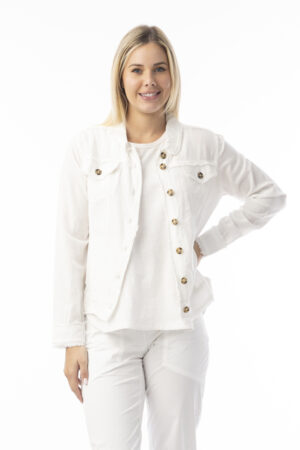 Orientique 62770 White Linen Fringe Borders Jacket