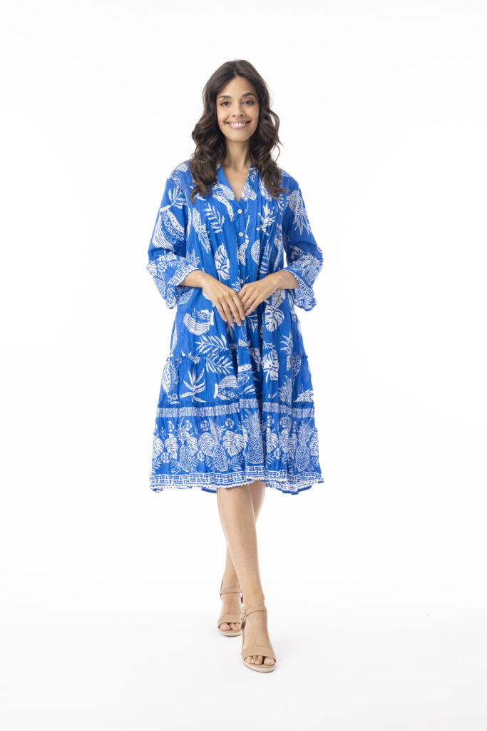 Orientique 10058 Comodoro Blue/White Frill Sleeve Dress