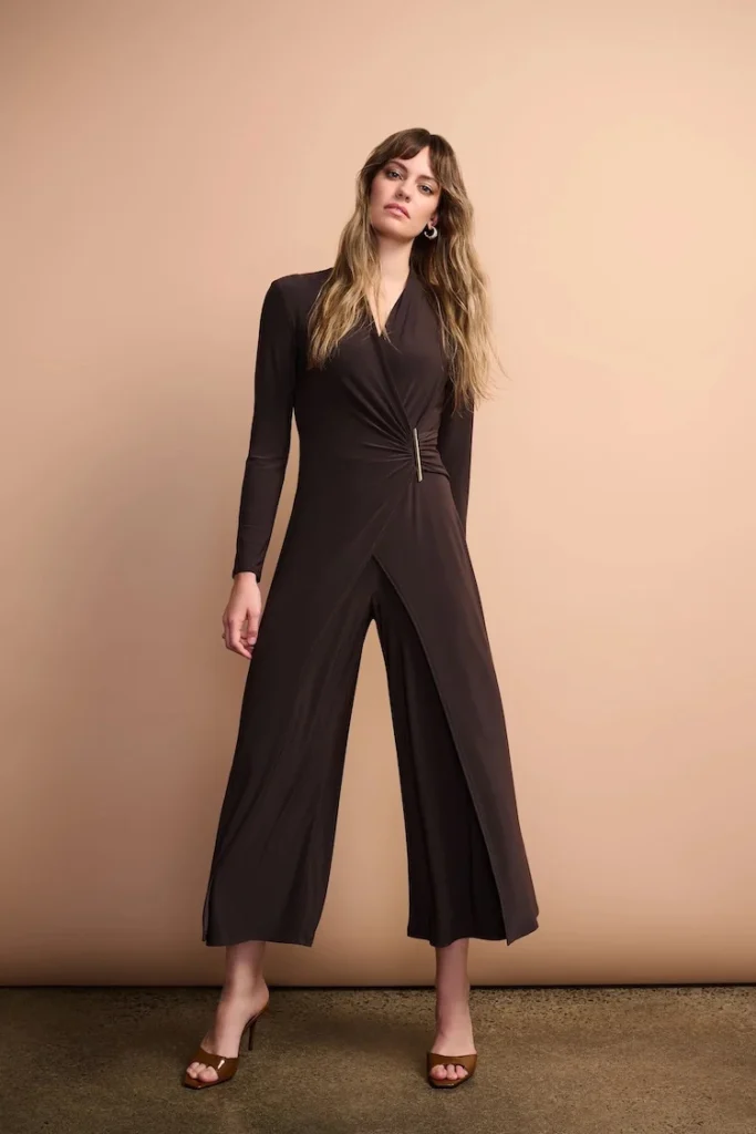 Joseph Ribkoff 254219 Mocha Wide Leg Wrap Jumpsuit