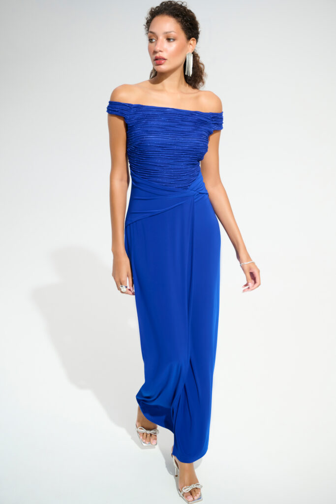 Joseph Ribkoff 261733 Royal Sapphire Off-Shoulder Sheath Gown
