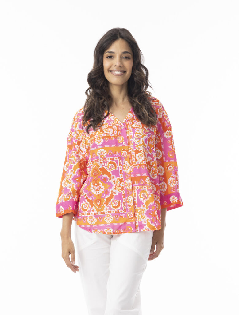 Orientique 12270 Montevideo Pink/Multi 3/4 Sleeve Shirt