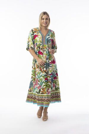 Orientique 30165 Ovahe Multi Print V-Neck Dress