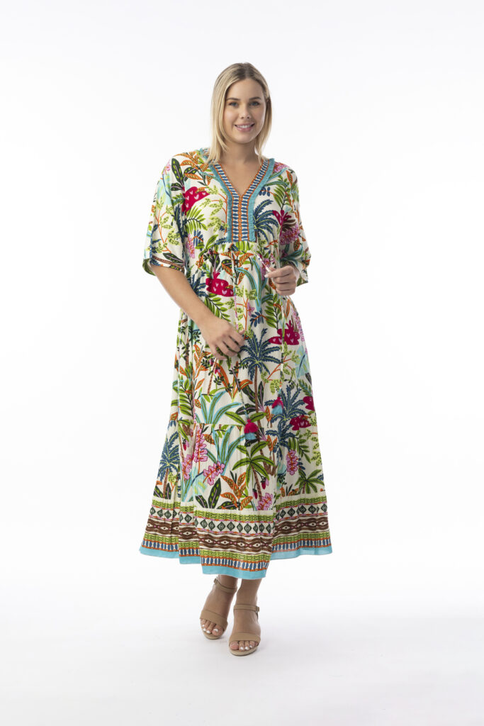 Orientique 30165 Ovahe Multi Print V-Neck Dress