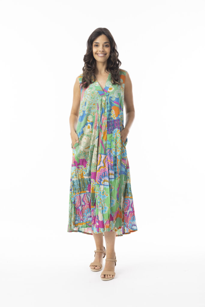 Orientique 20129 Multi Santa Cruz V-Neck Sleeveless Dress