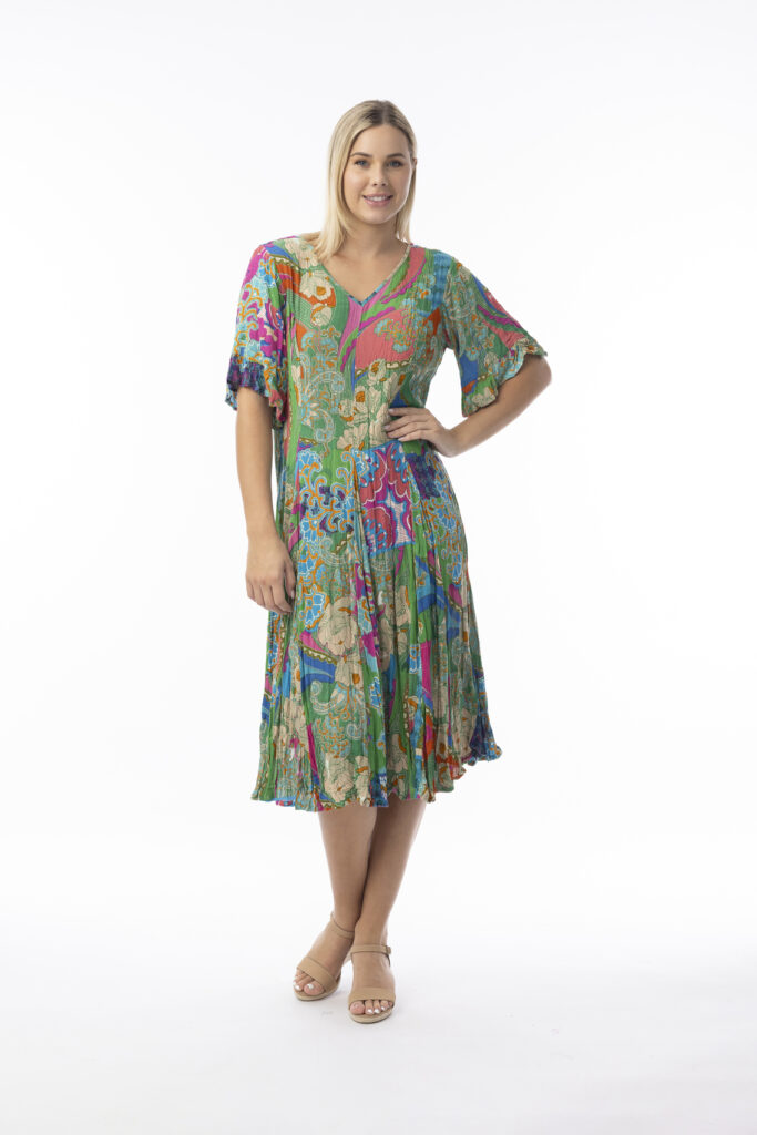 Orientique 20133 Multi Santa Cruz Short Sleeve Godet Dress