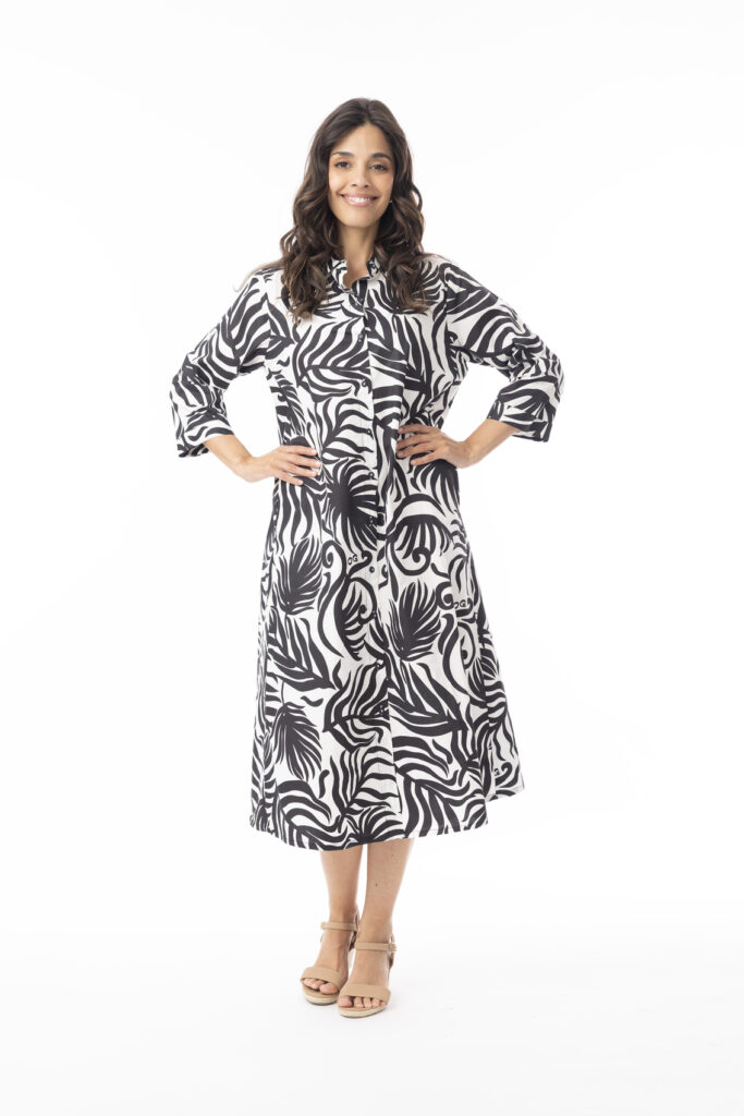 Orientique 40173 Suriname Black/White 3/4 Sleeve Shirt Dress