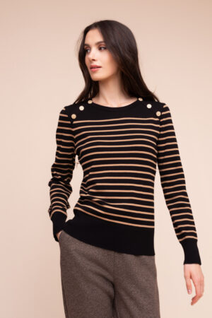 Alison Sheri A48155 Black/Camel Button Detail Knit Top