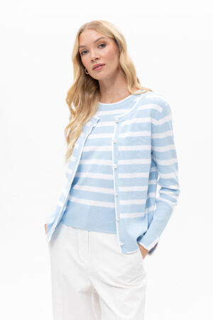 Passioni 19170 Blue/White Striped Pearl Button Knit Twinset