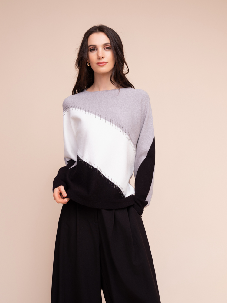 Alison Sheri A48400 Rhinestone Detail Relaxed Fit Knit Top