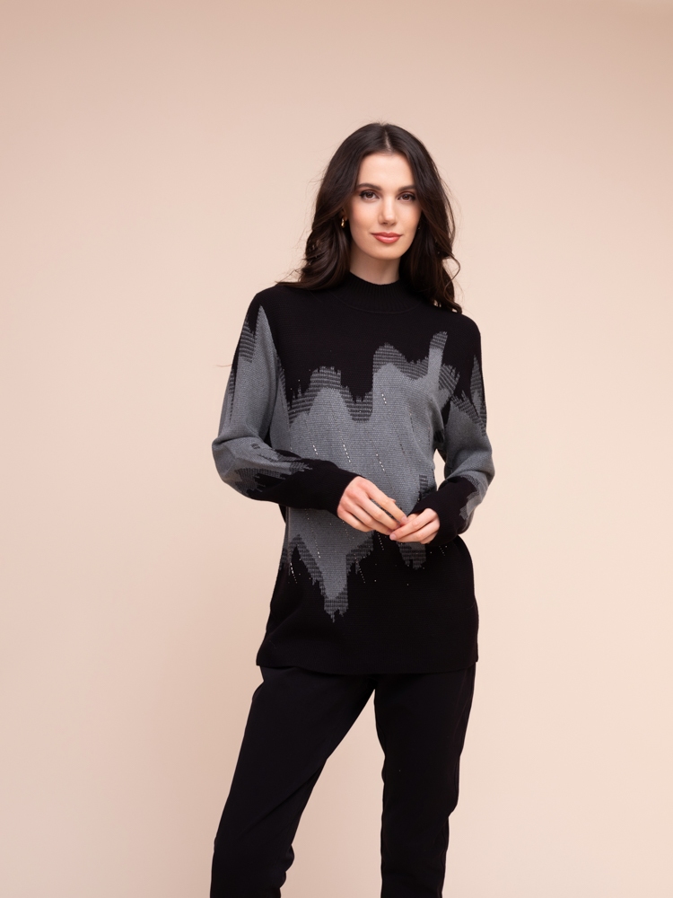 Alison Sheri A48405 Grey/Black Rhinestone Detai Knit Jumper