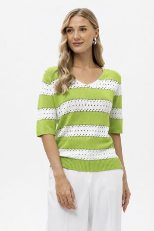 Passioni 19137 Summer Green/White Striped Knit Top