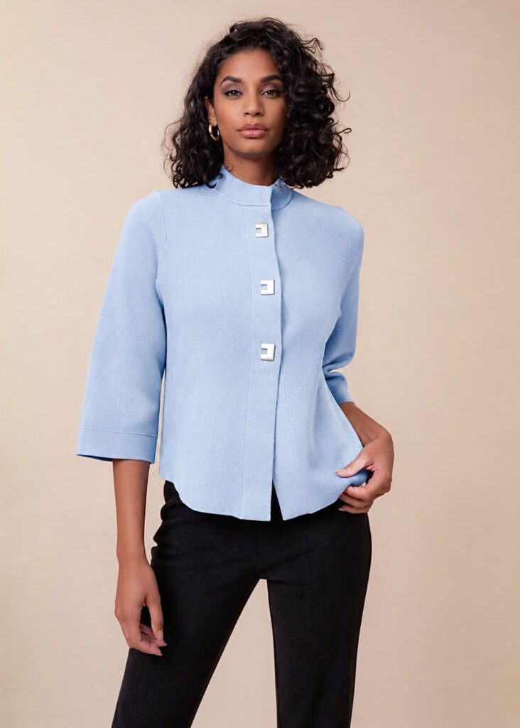 Alison Sheri A48211 Ice Blue 3/4 Sleeve Knit Jacket